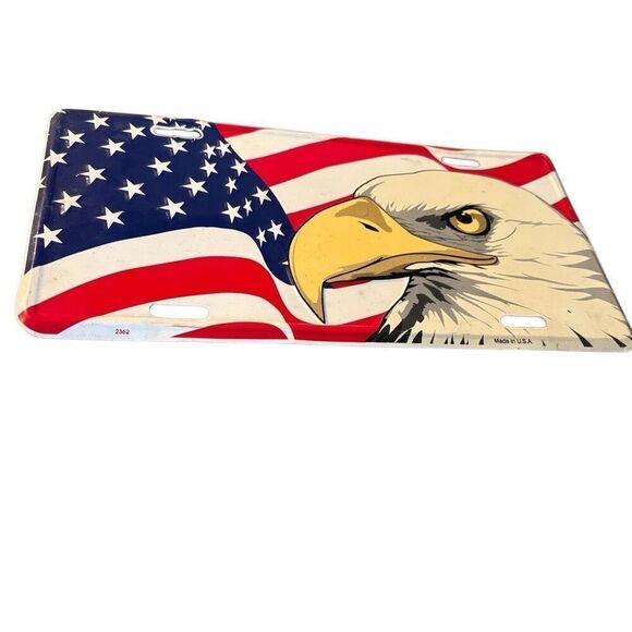 American Flag Eagle Metal License Plate 2362 Made In USA - Picture 2 of 5